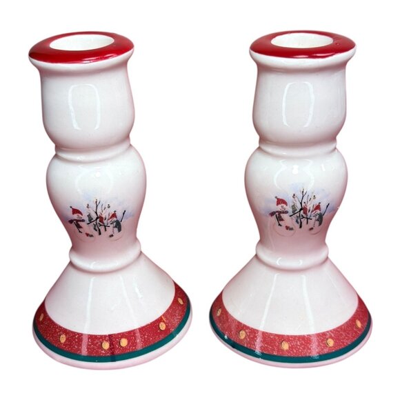 Vintage CIB Royal Seasons Ceramic Christmas Candle Holders With Snowman Design & - Picture 1 of 8